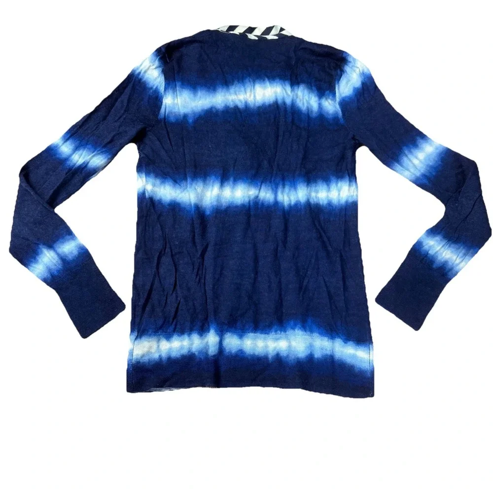 Tory Burch‎ Blue Cardigan Sweater Navy Small Nautical Tie Dye *flaws